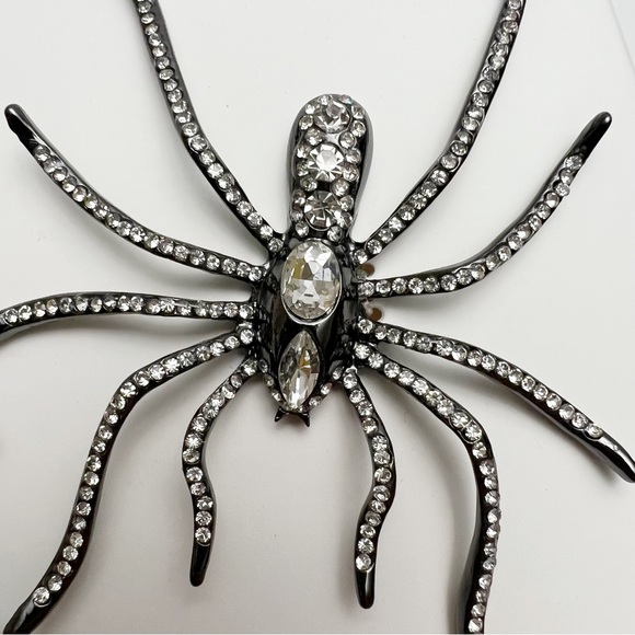 ZARA Clear Rhinestone Crystal Oversized Spider Statement Halloween Earrings NEW - Picture 3 of 5